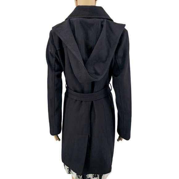 Michael Kors Black Wool-Blend Hooded Belted Coat Women's Medium - Picture 3 of 8